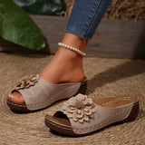 Breakj Asia Large-Size Thick Bottom Hollow One-Word Slippers Female Dew Flower Slope And Beach Cool