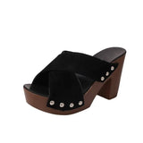 Sandals 2020 New Square High Heel Platform Flock Casual Rivet Pumps Peep Toe Female Elegant Ladies Shoes Zapatos De