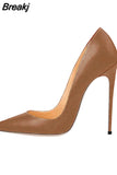 High Heels Women Shoes Pumps 12 cm Stilettos Shoes For Women PU Leather Wedding Shoes brown nude black YG001
