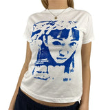 Y2K Summer Short Sleeve T-shirt Girls Creative Figure Printing Round Collar Tops Slim Base Shirt Harajuku Tee