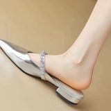 Breakj Small Fragrant Wind Pointed Low With Muller Baotou Half Drag Female Wear A Word With Diamond Silver Flat Cool