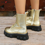 Chunky Platform Chelsea Punk Women Shoes Winter Women Boots Brand Ankle Lace Up Sport Snow Motorcycle Boots Heels Botas