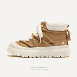 Breakj Shoes Retro Yellow Boots Winter Plus Velvet Warm Height Solid Color Short Barrel Snow Boots Men And Women The Same Martin