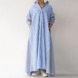 Elegant Lapel Robe Women's Autumn Sundress ZANZEA 2022 Casual Long Sleeve Maxi Vestidos Female Striped Shirt