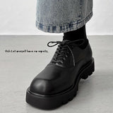 Breakj Head Leather Shoes Male Advanced Feeling Thick Sole Korean Version Niche Design Black Loafers Male Taller Derby Shoes