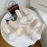 Table Hairy Sandals Women Wear 2023 New Crystal Heels With Thin Soles And Thick