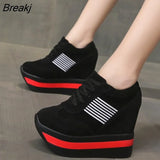 Flat Platform 9cm Height Increasing Casual Shoes Woman Fashion Hidden Wedge Sneakers Female Vulcanize Shoes Lace-up