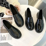 Patent Leather Pump Ladies Office Square Heels Female Slip On Loafers Women's Round Toe Platform Shoes Woman Footwear