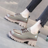 Women's Shoes British Style Chunky Platform Women Pumps 2023 Spring Lace Up Loafers Woman Round Toe Patent Leather