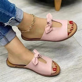 Breakj Version Solid Color Bow Flat Slippers Women's Casual Fashion Slippers Women's Home