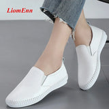 Flats Shoes 2021 Spring Genuine Leather Loafers Black White Sneakers Women Shoes Slip On Shoes Tenis summer ballet