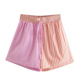 Chic Striped Patchwork Shorts Women 2021 Fashion Drawstring Tie Short Pants Female Casual