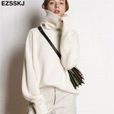 Soft oversized Cashmere Sweaters Women 2021 puff sleeve Winter sweater Pullovers Loose Female Warm Basic sweater