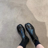Split Toe Ankle Boots Woman Shiny&Matte Leather Shoes Tabi Ninja Chelsea Botas Mujer Low Heels Trotters Booties