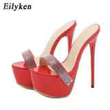 Summer High Heels Platform Slides Women's Chunky Ladies Slippers Brief Slingback Peep-toe Mules Shoes Size 42