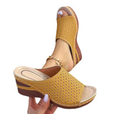 Breakj Women Large-Size Slopes And Summer New Fish Mouth Hollow Breathable Wear Thick-Bottomed Slippers