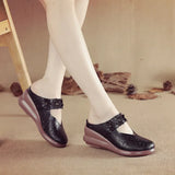 Muffin Heel Flat-Soled Women's Slippers Cave Style Leather Hollowed-Out Sticky Mother Shoes Flat Soles Raised Soft