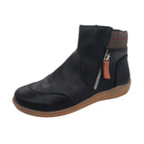 Breakj Short Boots Winter Fashion Leather Spliced Flat-Bottomed Zipper Martin Boots Large Women's