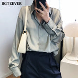 2020 New Chic Women Satin Shirts Long Sleeve Solid Turn Down Collar Elegant Office Ladies Workwear Blouses