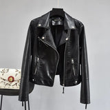 Women Autumn Pu Faux Soft Leather Motorcycle Zipper Jacket Coat Female Turndown Collar Slim Biker Coats Basic