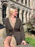 spring autumn sweater long sweater Cardigan Women v-neck Knitted Jacket Cardigan Sweater Female elegant Coat out