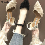 Women's High Heel 2023 New Spring Summer All-match Black Girl Pointed Toe Single Shoes In The Heel Luxury Designer Elegant