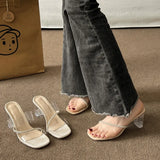 Breakj The Summer Of 2025, The New High-Heeled Women Wear Fashionable Round Head Thick And Net Red Crystal Slippers Women's