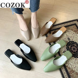 Fashion Pointed Toe Mules Women Summer Slippers Candy Color Flats Slip-on Holiday Ladies Sandals Slides PU Women