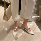 New Brand Women Flat Slippers Fashion Rivet Close Toe Mule Shoes Slip on Casual Loafers Outdoor Slides Flip