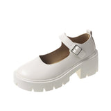 Leather Shoes New Spring 2023 British College Style Bright Leather High-Heeled Single Shoes Round Head Thick Soles Mary Jane