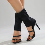 Women's Shoes Summer Women's High-Heeled Sandals 2024 Summer New Elastic Cloth Slippers With Open Toes And High