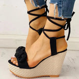 Summer Ankle Strap Women Sandals Platform Wedges High Heel Flock Butterfly Peep Toe Fashion Female Ladies Shoes Zapatos De