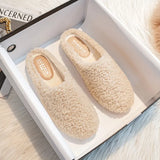 Size 43 Women Lambswool Slippers Winter Sheep Fur Shoes Ladies Flat Cotton Slides Home Pantuflas Daily Slip On Furry