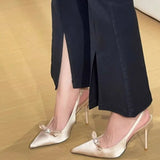 And Graceful Women's Style High-Heeled Sandals 2024 Thin Heels, Naked Color, Shallow Mouth, Bow Tip, No Tiredness, Advanced Cool