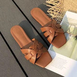 Fashion Sandals Plus Size Flat Square Toe Casual Hollow Outdoor Beach Shoes Women's Slippers Opened Toe Comfortable