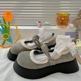 Lolita shoes new flocking retro Mary Jane shoes college girls platform shoes Japanese JK school uniform high heels women's