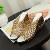 Women Platform Slippers Bling Wedges 2019 Summer High Heel Shoes Woman Casual Jelly Shoes Cut-out Slip On Female Fashion