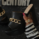 Summer New Square Heel Sandals Fashion Chain Band Outdoor Open Toe Women's Sandals Party Dress Platform High Heels