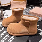 Breakj Fashion Big Head Ugly Cute Bread Shoes Boken Snow Cotton Boots Flat And Velvet Warm Short Boots Women's