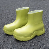 Trend Women Boots Solid Color Waterproof Rain Boots Slip-on Head Short Boots Avocado Ankle Boots PU Women Platform