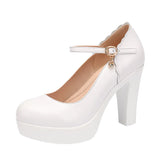 Catwalk High Heels Women's Cheongsam T Show White Size Waterproof Table Thick Heel Leather Round Head Single