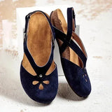 Women Sandals Leather Flat Sandals Round Toe Female Casual Ankle Strap Hollow Sandals Elegant Soft Beach Sole Woman