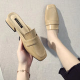 Breakj Drag Female Spring 2023 New British Wind Square Head Head Half Drag Skin Face Low Heel Lazy Slippers Female Small White