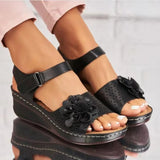 Sandals Fashion Flower Wedge Slope Heel Sandals Summer Casual Solid Colour Breathable Flip Flops Sandals Beach