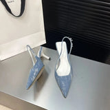 Summer New Brand Women's Slingback Shoes Pointed Toe Slip on Sandals for Women Thin High Heel Ladies Elegant Pumps