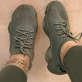 Mesh Women Sneaker Sock Shoes Summer Breathable Cross Tie Platform Round Toe Casual Fashion Sport Lace Up Flats Shoes