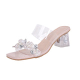 Breakj Transparent Crystal Diamond-Embossed Coarse Slippers Women's Shoes 2025 New Summer Outside The Water Drill High-Heeled