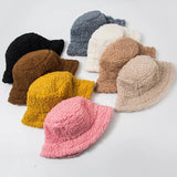Hat Solid Artificial Fur Warm Female Cap Faux Fur Winter Bucket Hat for Women Outdoor Sunscreen Sun Hat Panama Cap
