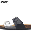 2023 New Summer Women Cork Slipper Casual Beach Double Buckle Non-slip Outside Nubuck Leather Slip on Slides