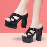 High Heels 14Cm Thick Heels Ladies Sandals Slippers Women 2023 Summer Thick Bottom Waterproof Table Small Size Heightened Fish Mouth Word